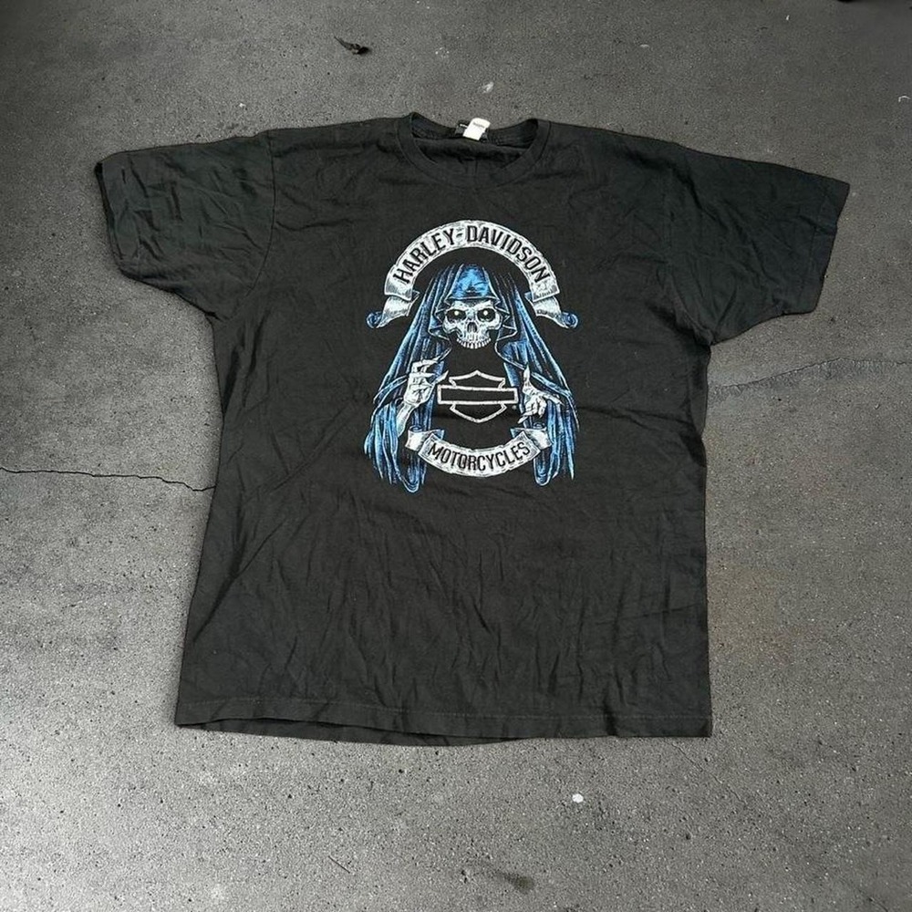 Y2K men's Harley Davidson skull reaper black biker t-shirt Size XL